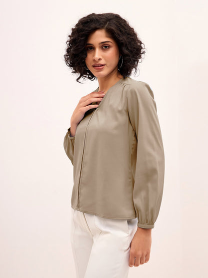 Appletini Gathered Yoke Top - Light Beige