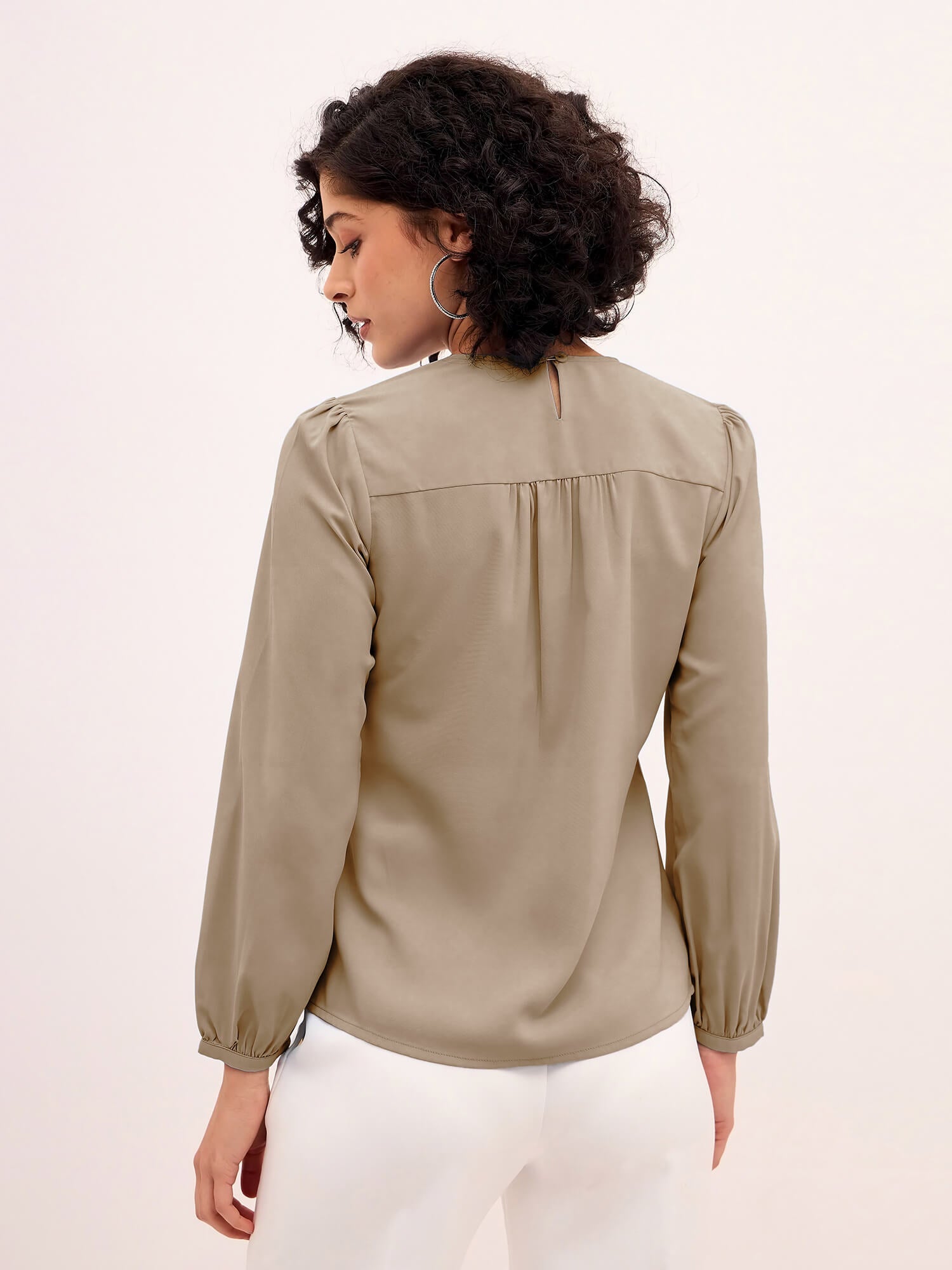 Appletini Gathered Yoke Top - Light Beige