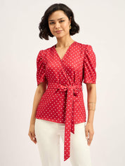 Ravish Belted Wrap Top - Red