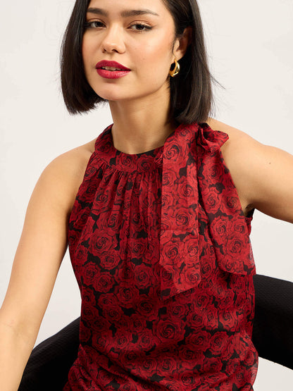 Glimmer Halter Neck Tie up Top - Red &amp; Black