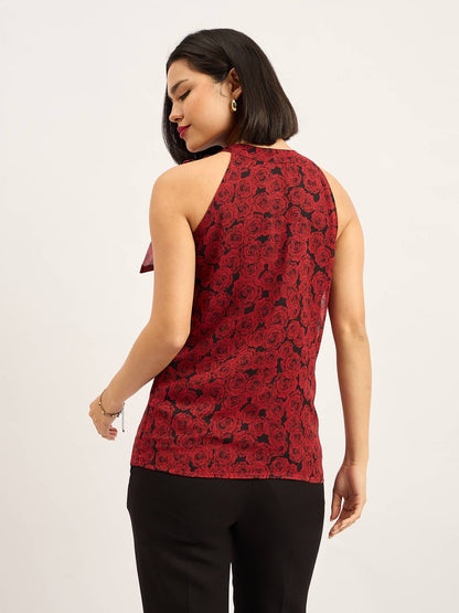 Glimmer Halter Neck Tie up Top - Red &amp; Black
