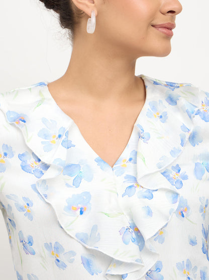 Vesper V-Neck Ruffle Top-White