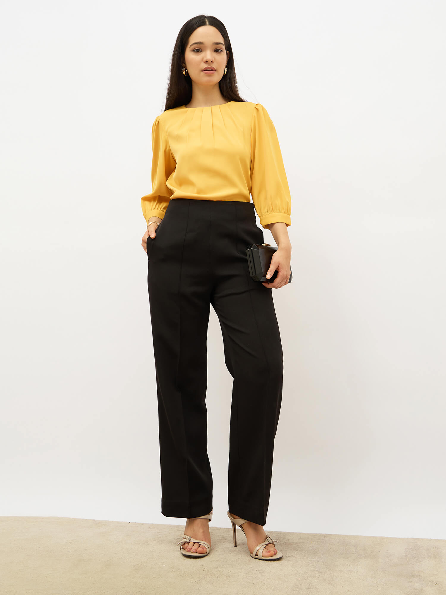 Dawn Pleated Neckline Top- Yellow