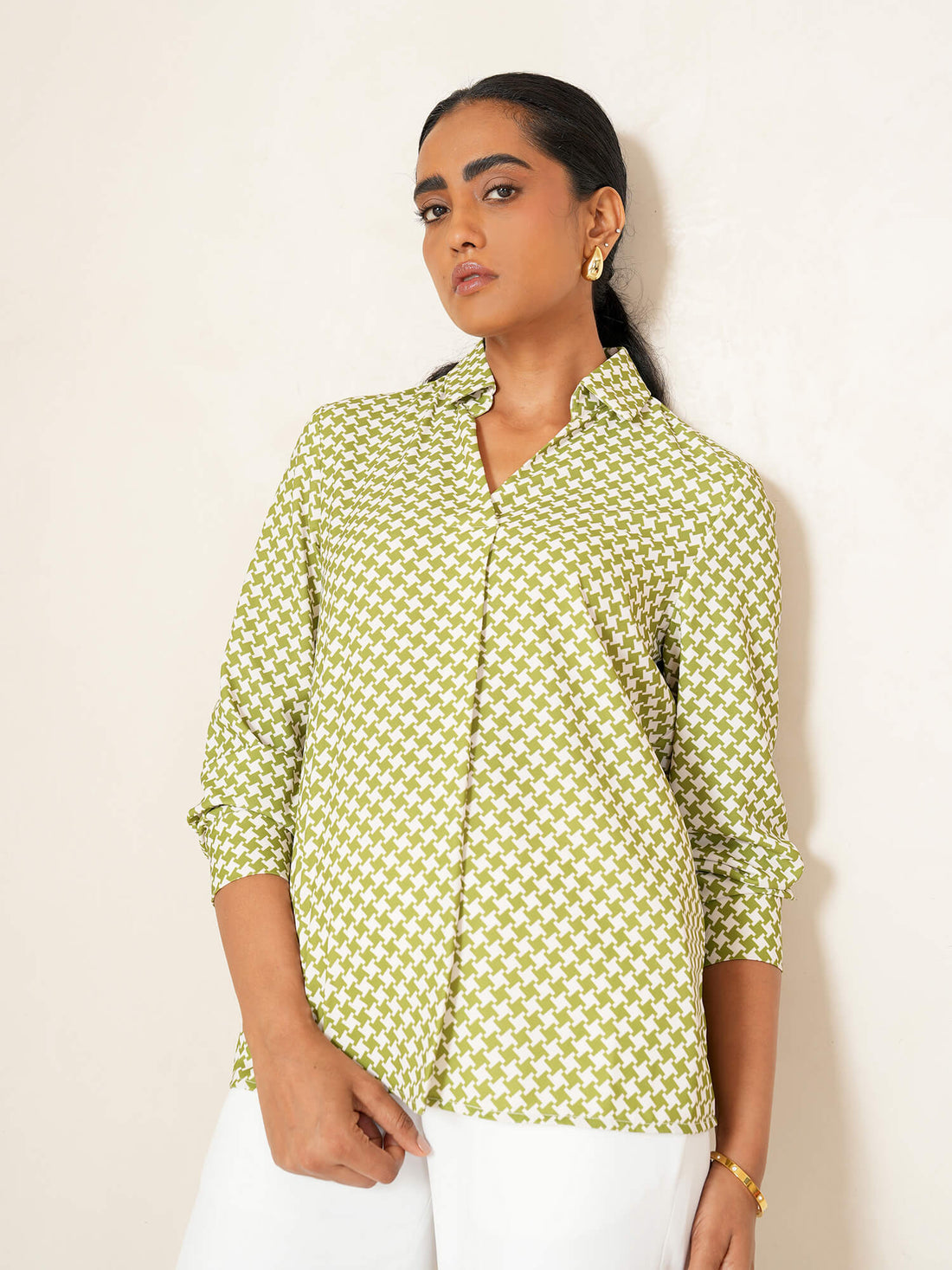 Emery Front Pleat Top-Lime