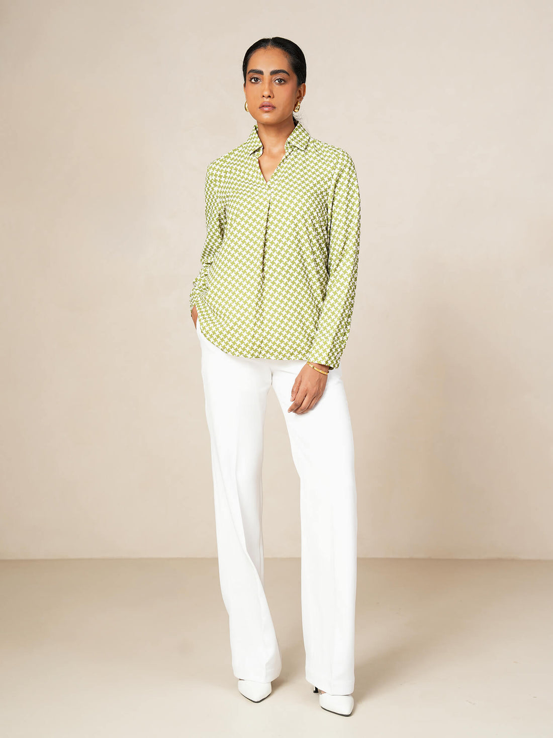 Emery Front Pleat Top-Lime