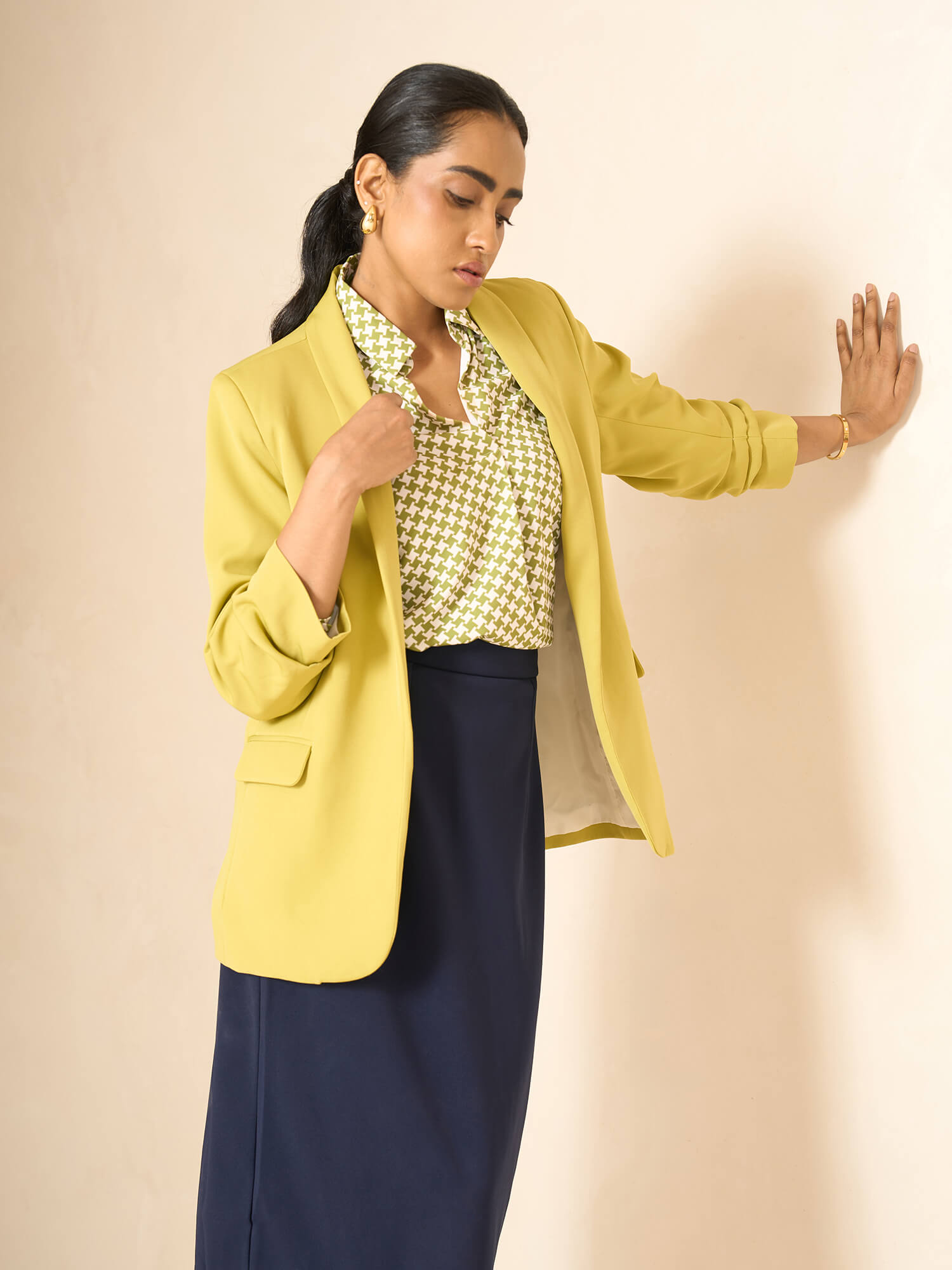 Emery Front Pleat Top-Lime