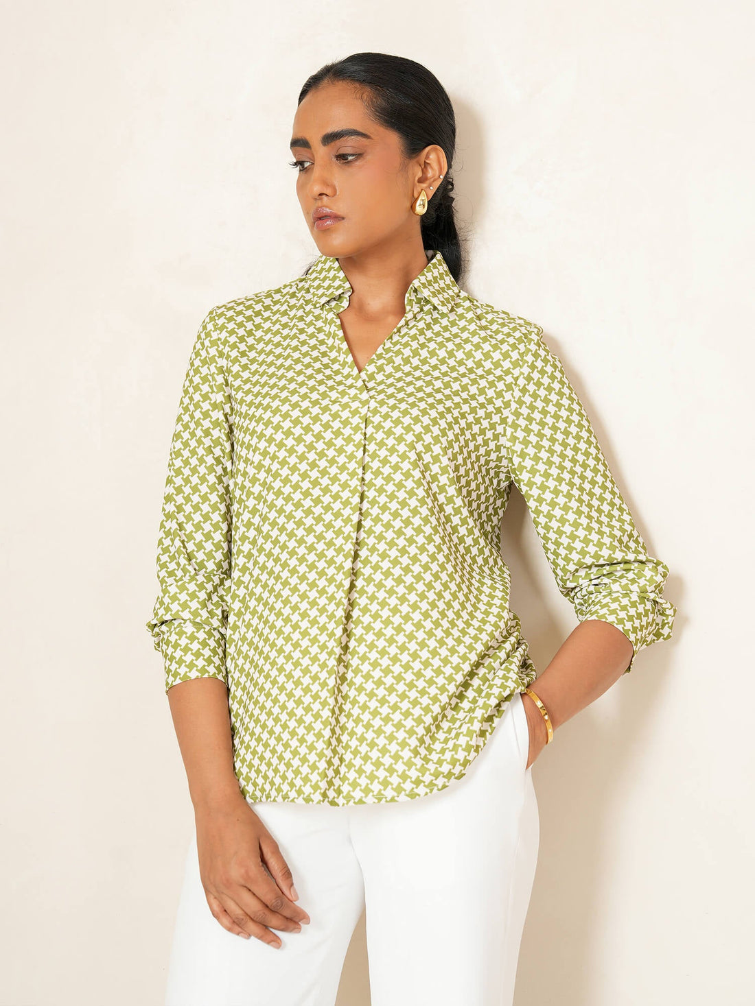 Emery Front Pleat Top-Lime