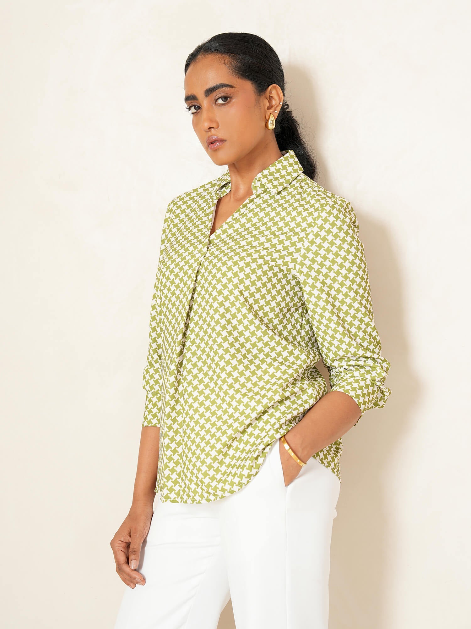 Emery Front Pleat Top-Lime