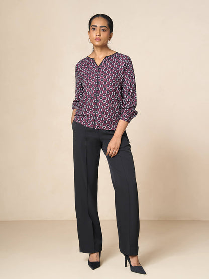 Ayden Notch neck contrast detail top-brown