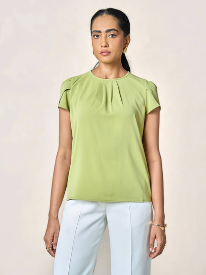 Tazia Front Pleat detail top-Green