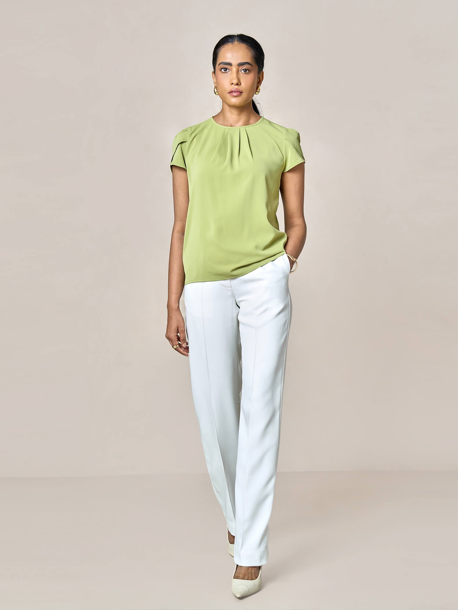 Tazia Front Pleat detail top-Green