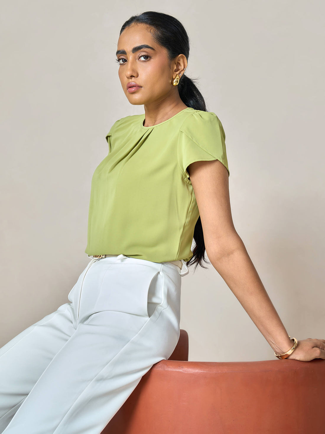 Tazia Front Pleat detail top-Green