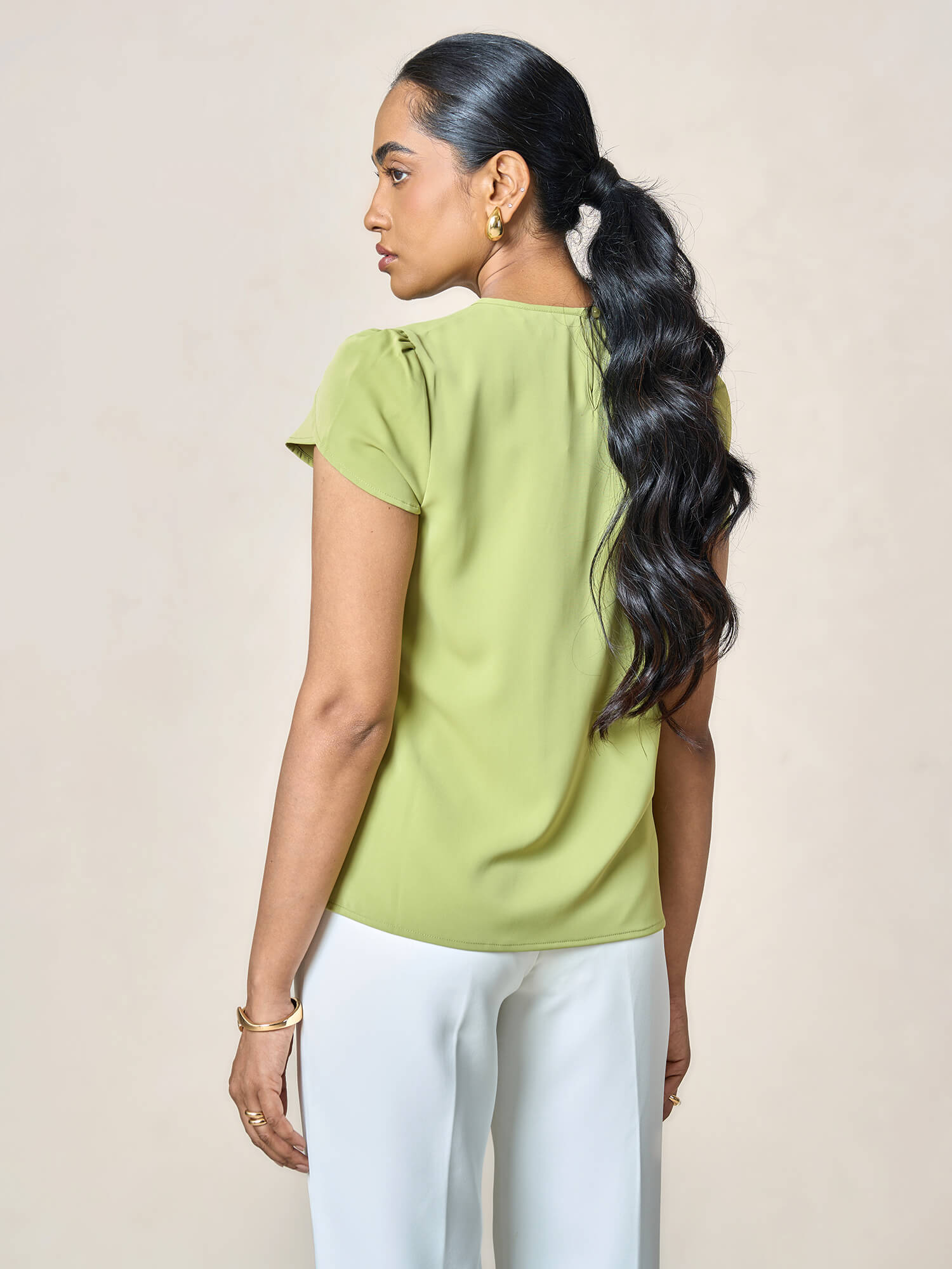 Tazia Front Pleat detail top-Green