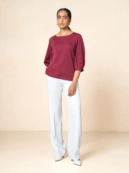 Illusion lantern sleeve top-Wine
