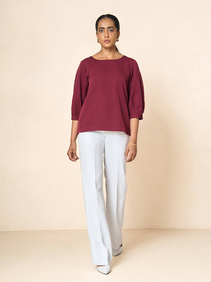 Illusion lantern sleeve top-Wine