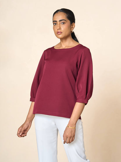 Illusion lantern sleeve top-Wine