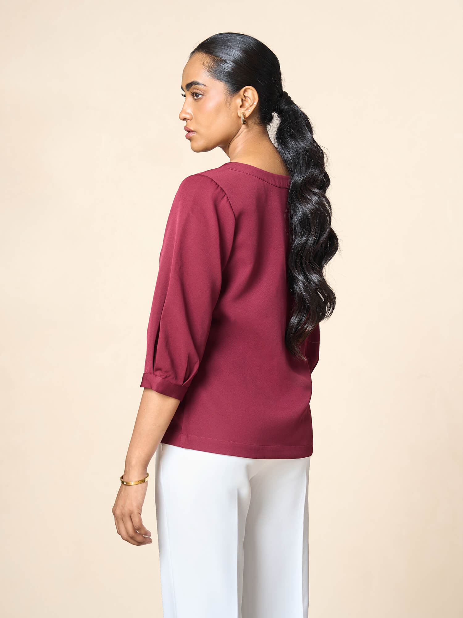 Illusion lantern sleeve top-Wine