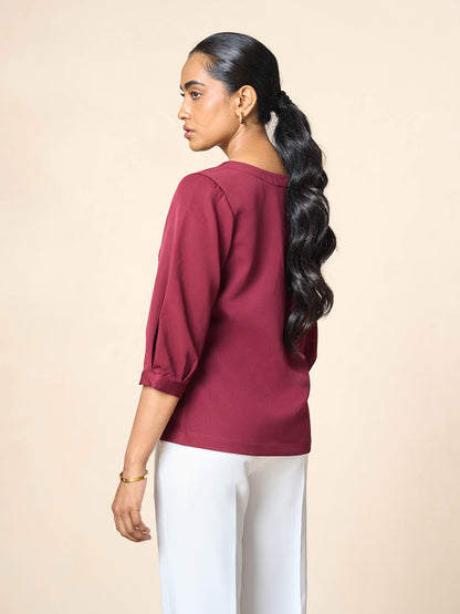 Illusion lantern sleeve top-Wine