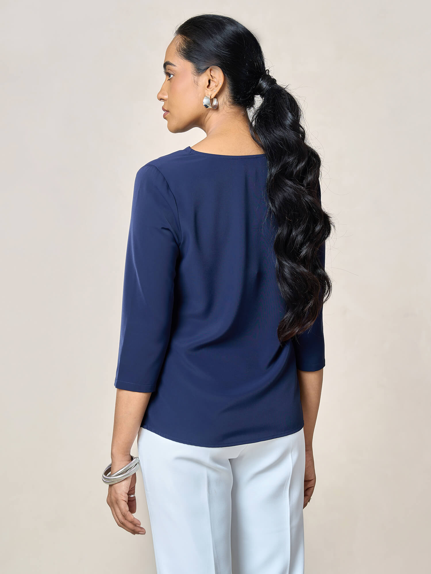 Intuition Cowl Neck Top-Navy