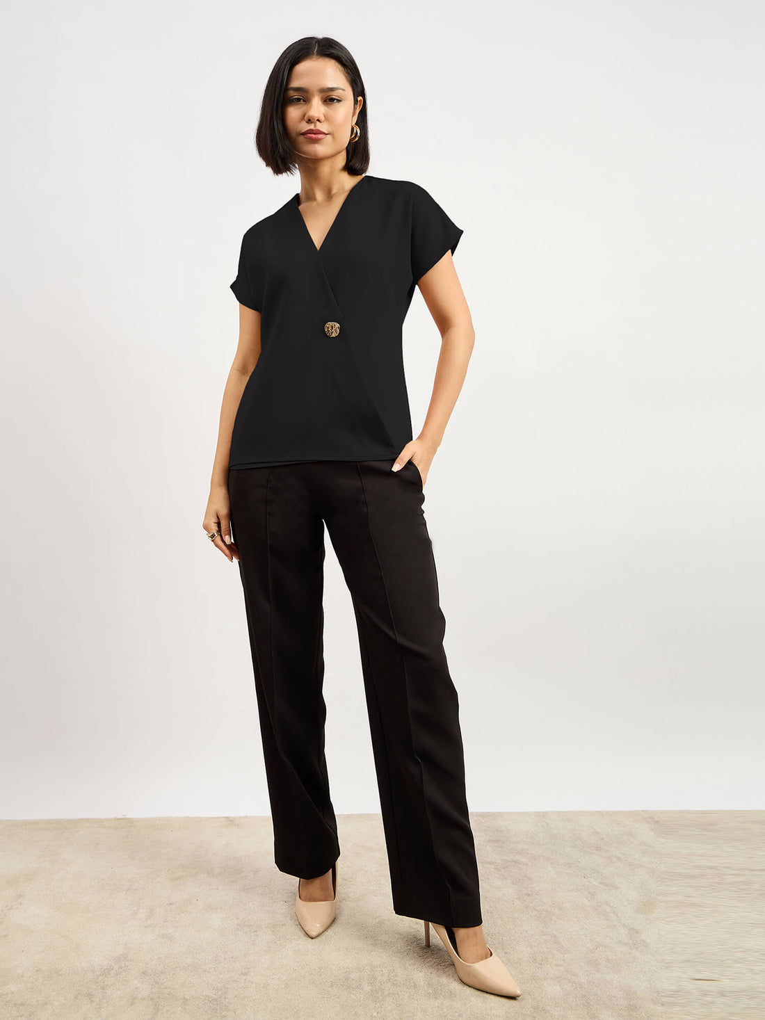 Brogia Overlap Embellished Top-Black