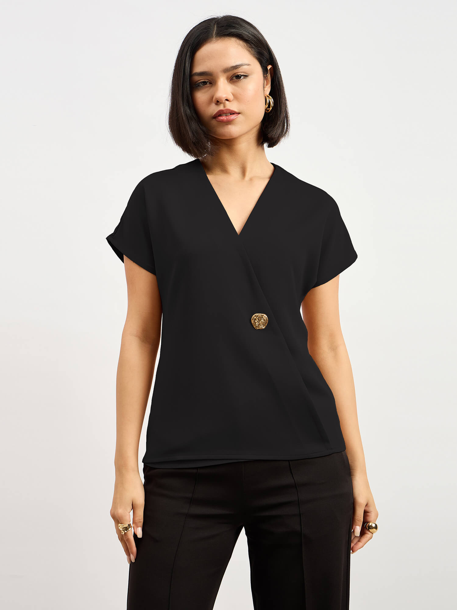 Brogia Overlap Embellished Top-Black - SALT Attire