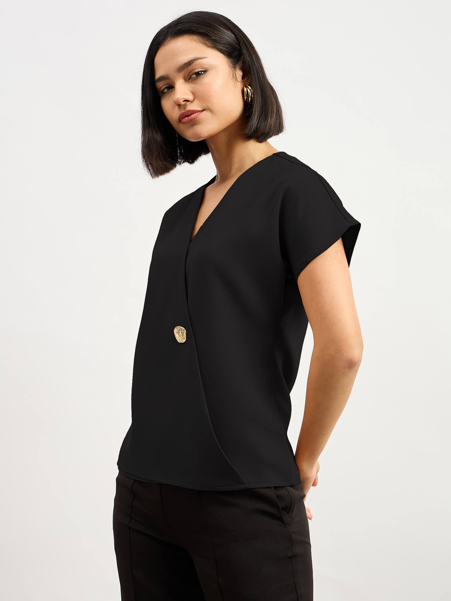 Brogia Overlap Embellished Top-Black