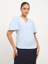 Elix Flared Sleeves V-neck Top-Powder Blue