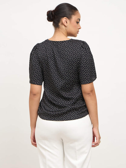 Elix Flared Sleeves V-neck Top-Black &amp; White