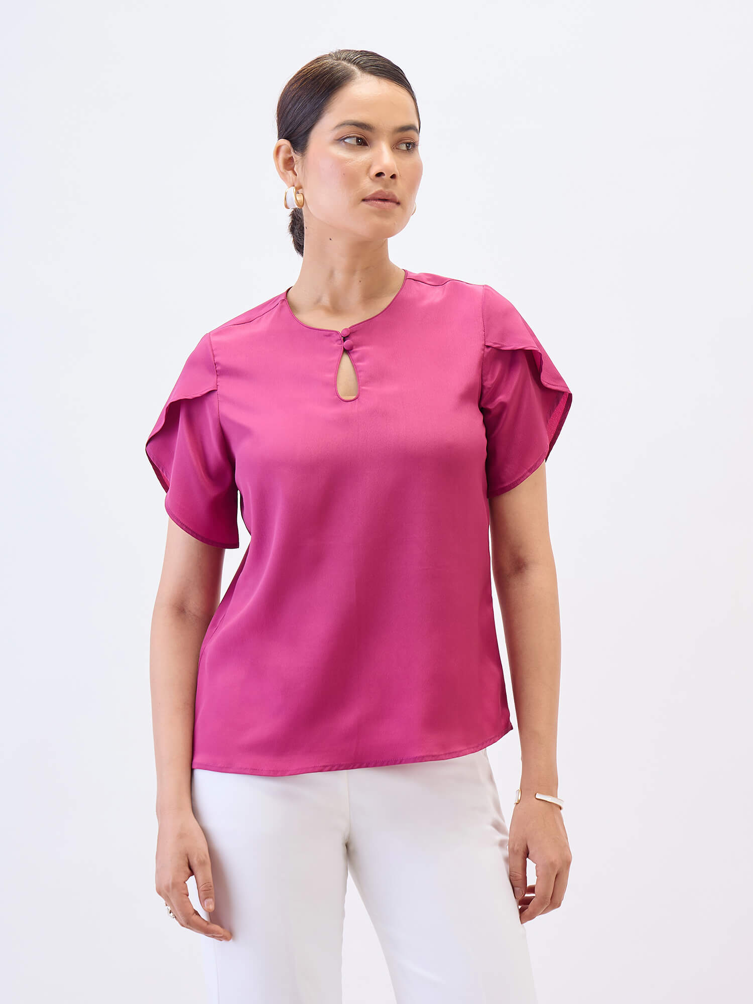 Briza Petal Sleeves Top-Magenta Pink