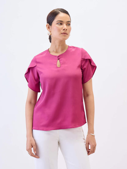 Briza Petal Sleeves Top-Magenta Pink