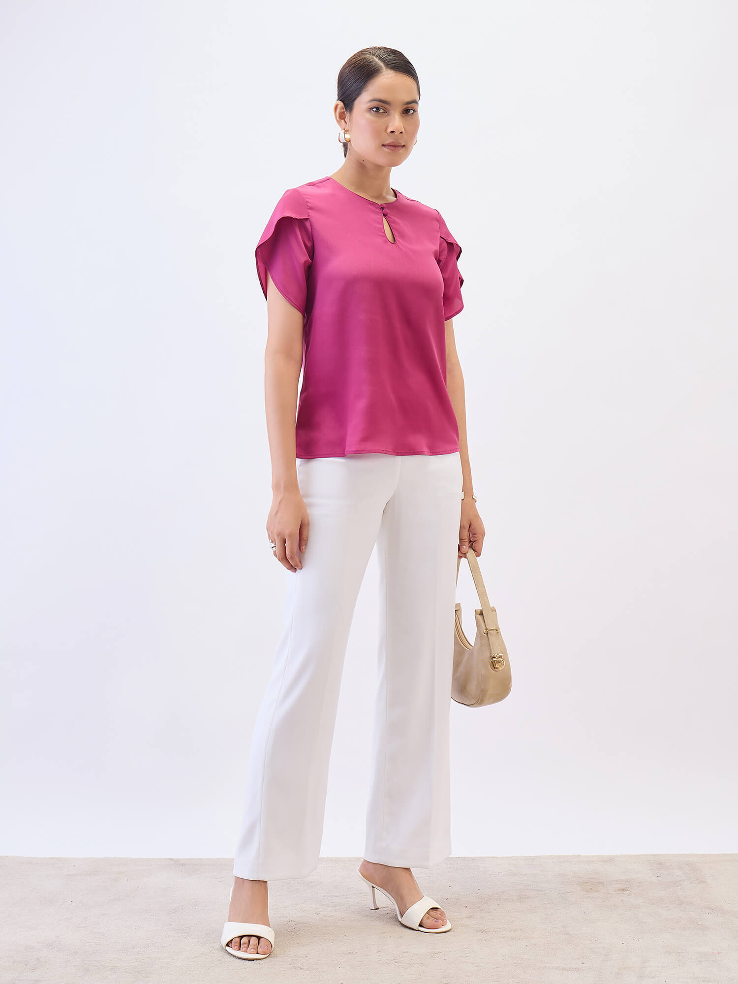 Briza Petal Sleeves Top-Magenta Pink