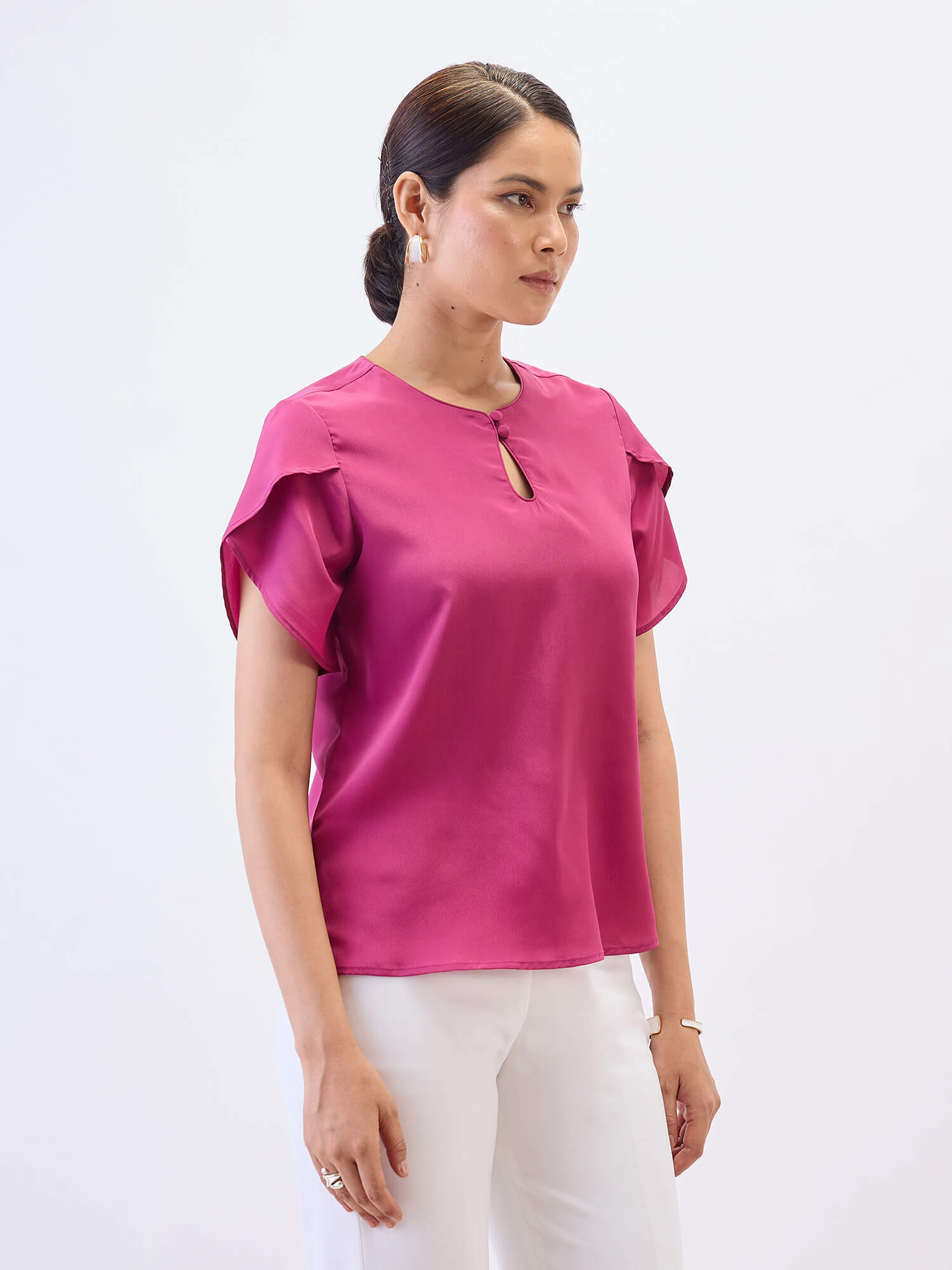 Briza Petal Sleeves Top-Magenta Pink