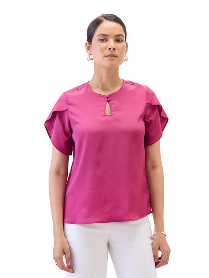 Briza Petal Sleeves Top-Magenta Pink