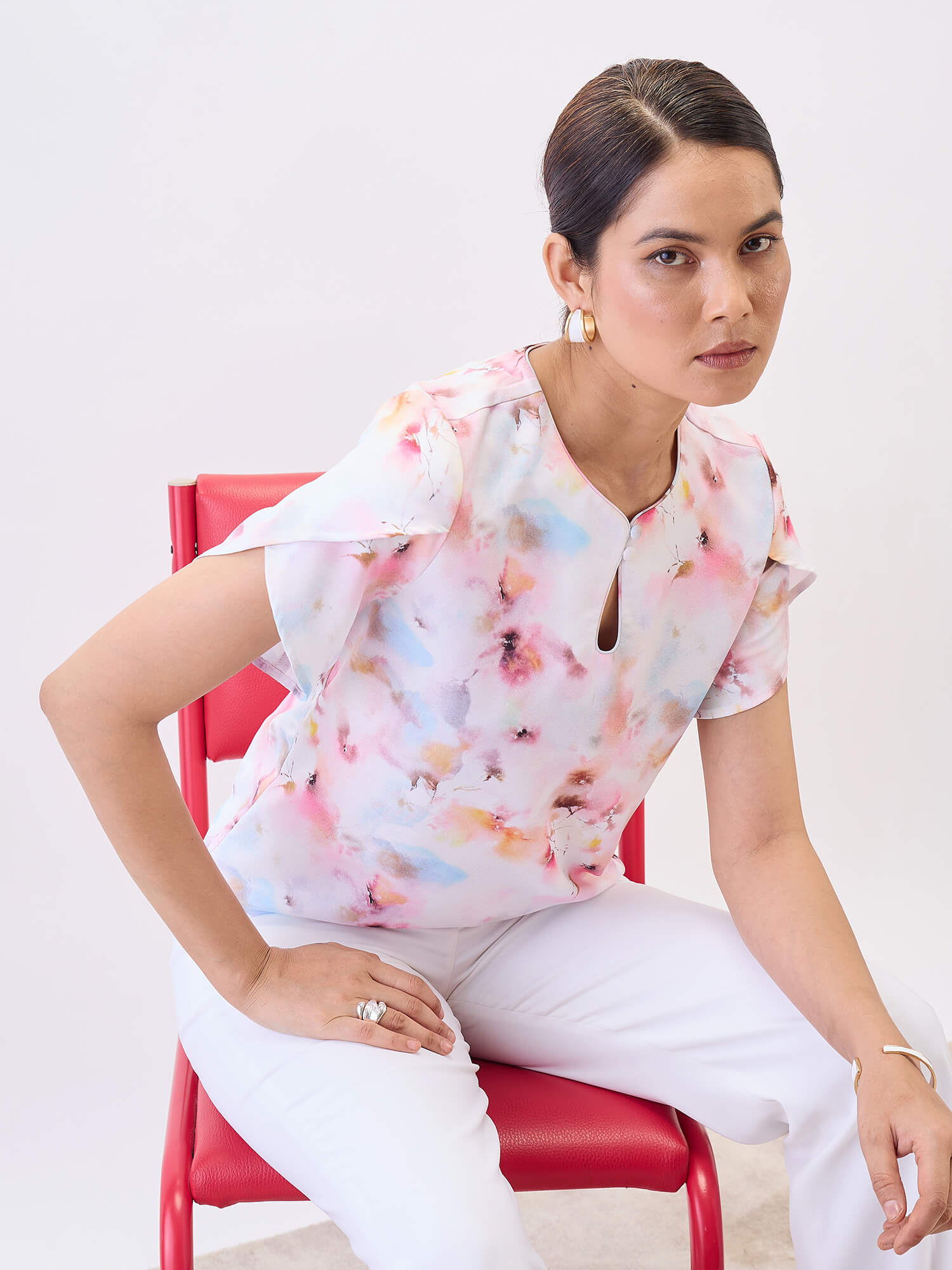 Briza Petal Sleeves Top-Multi