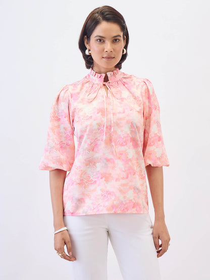 Zephyra Tie-up Ruffle Neck Top-Multi