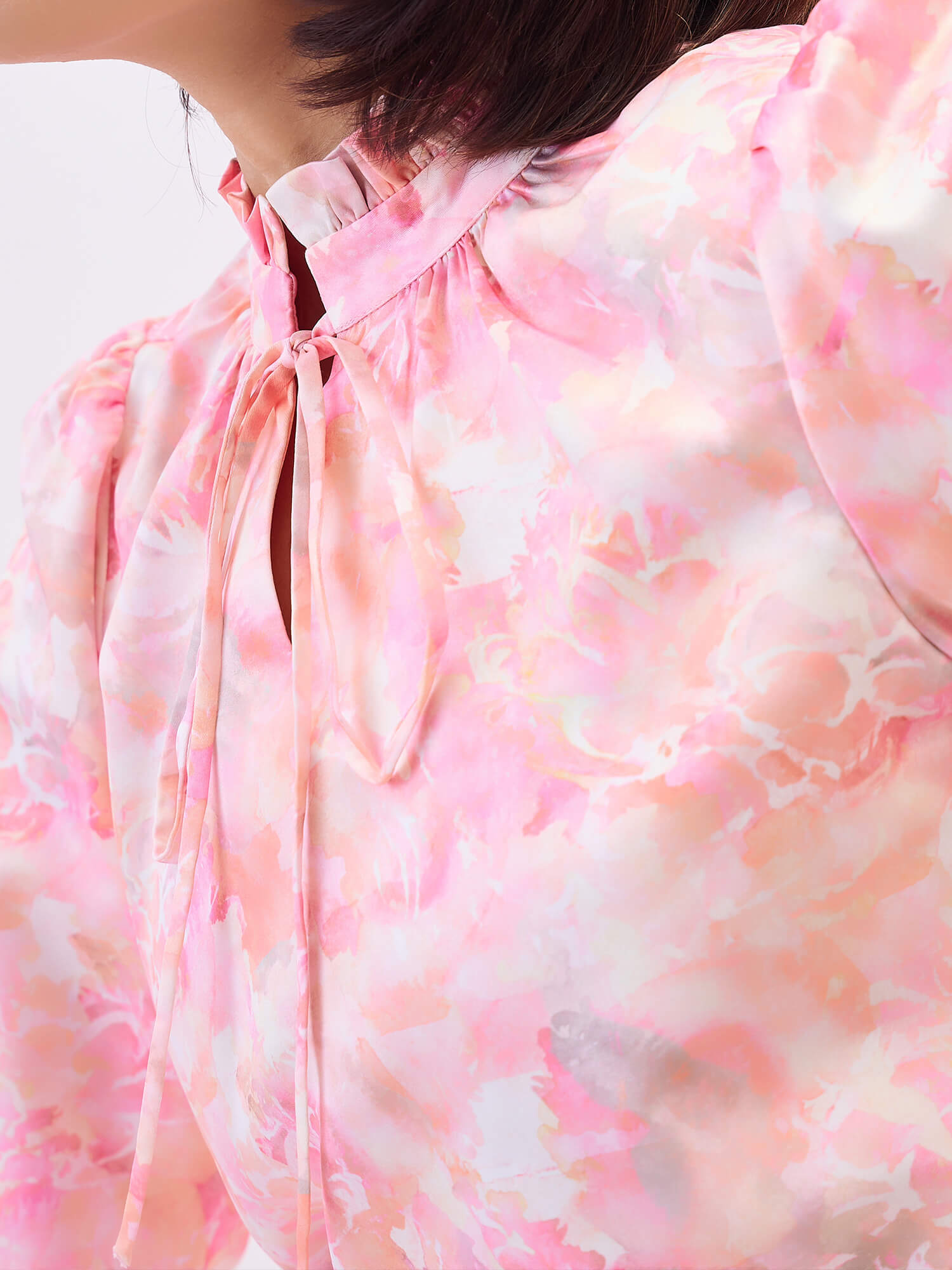 Zephyra Tie-up Ruffle Neck Top-Multi