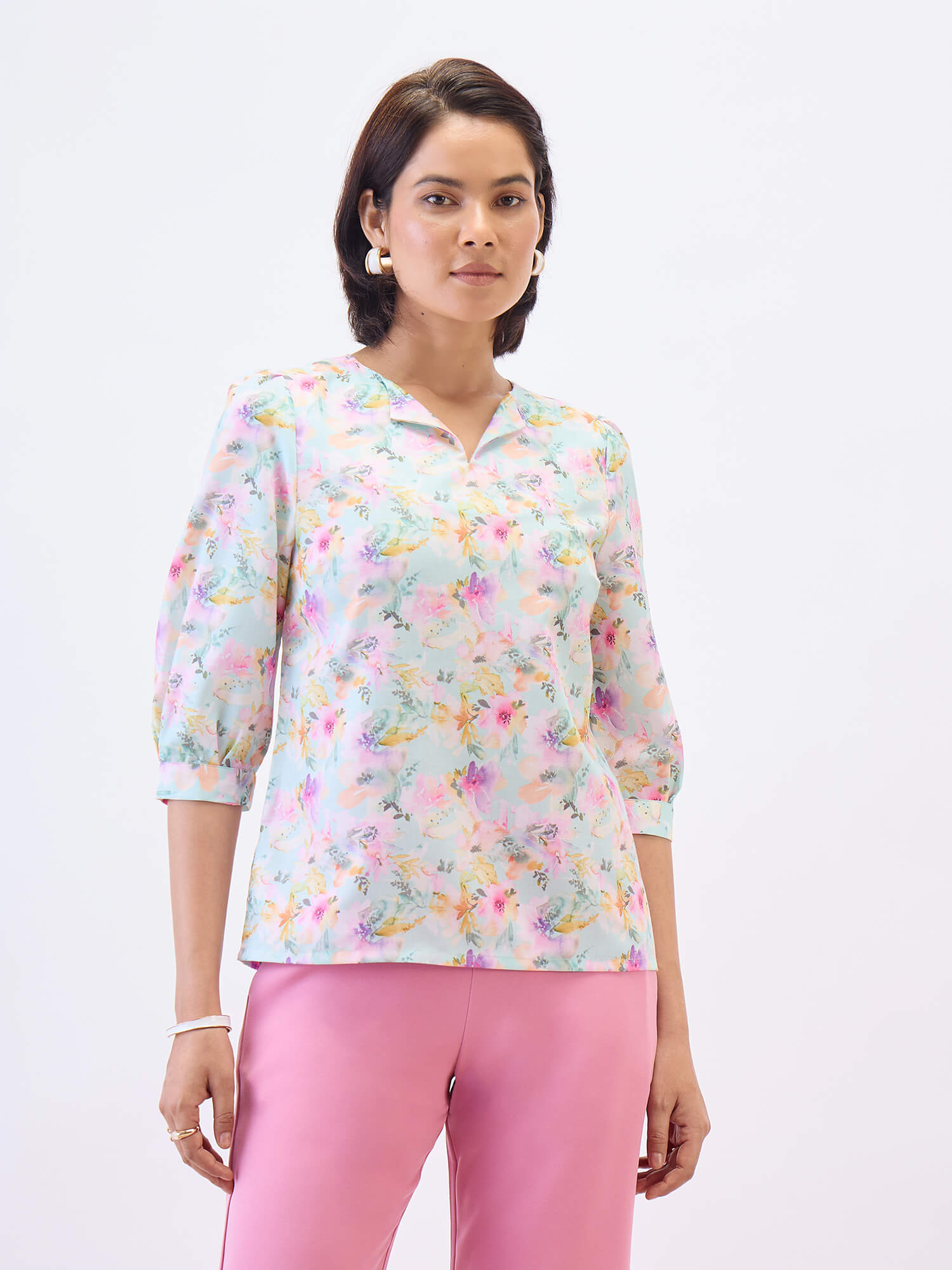 Gracie Puffed Sleeves Top-Multi