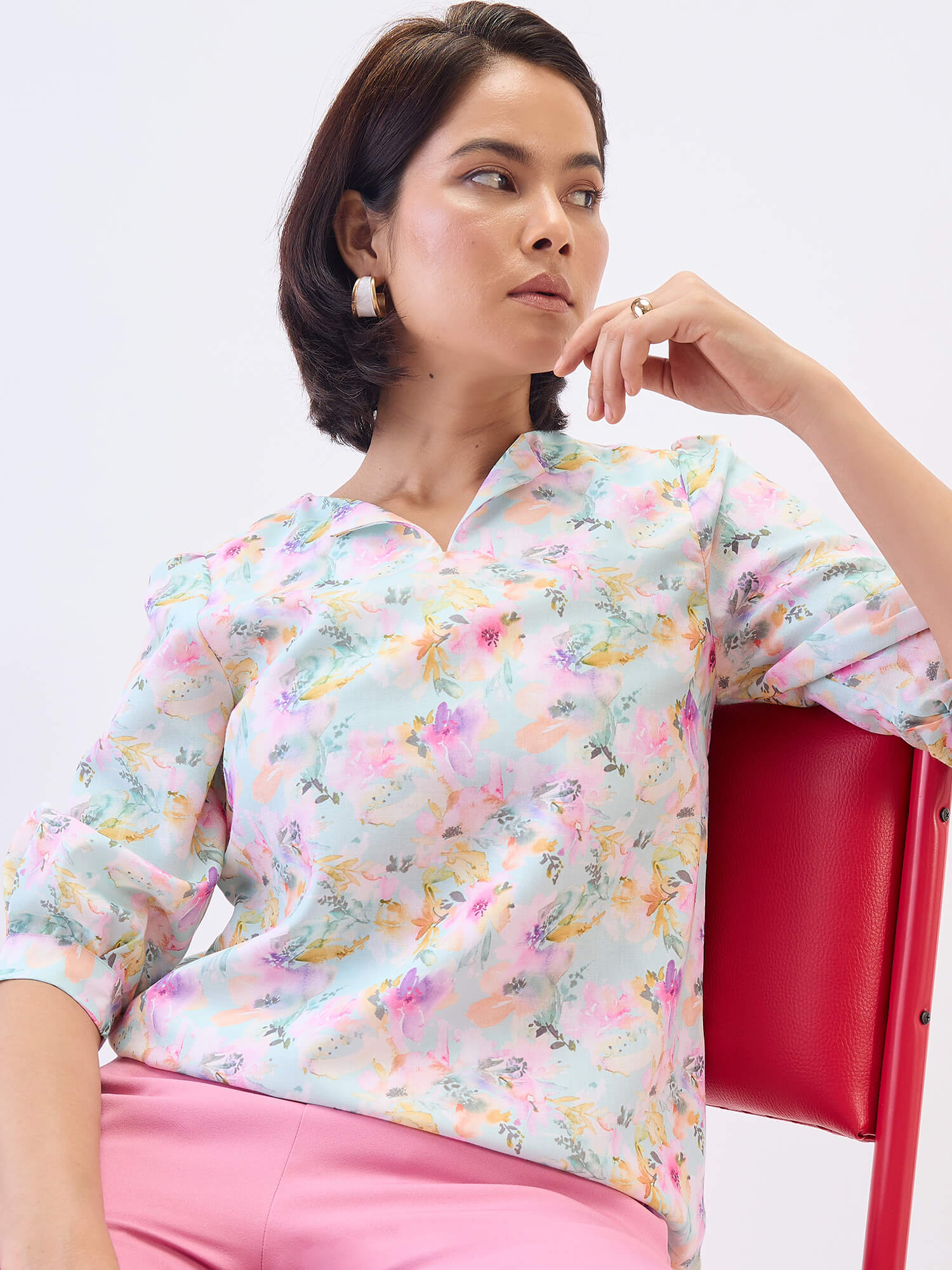 Gracie Puffed Sleeves Top-Multi