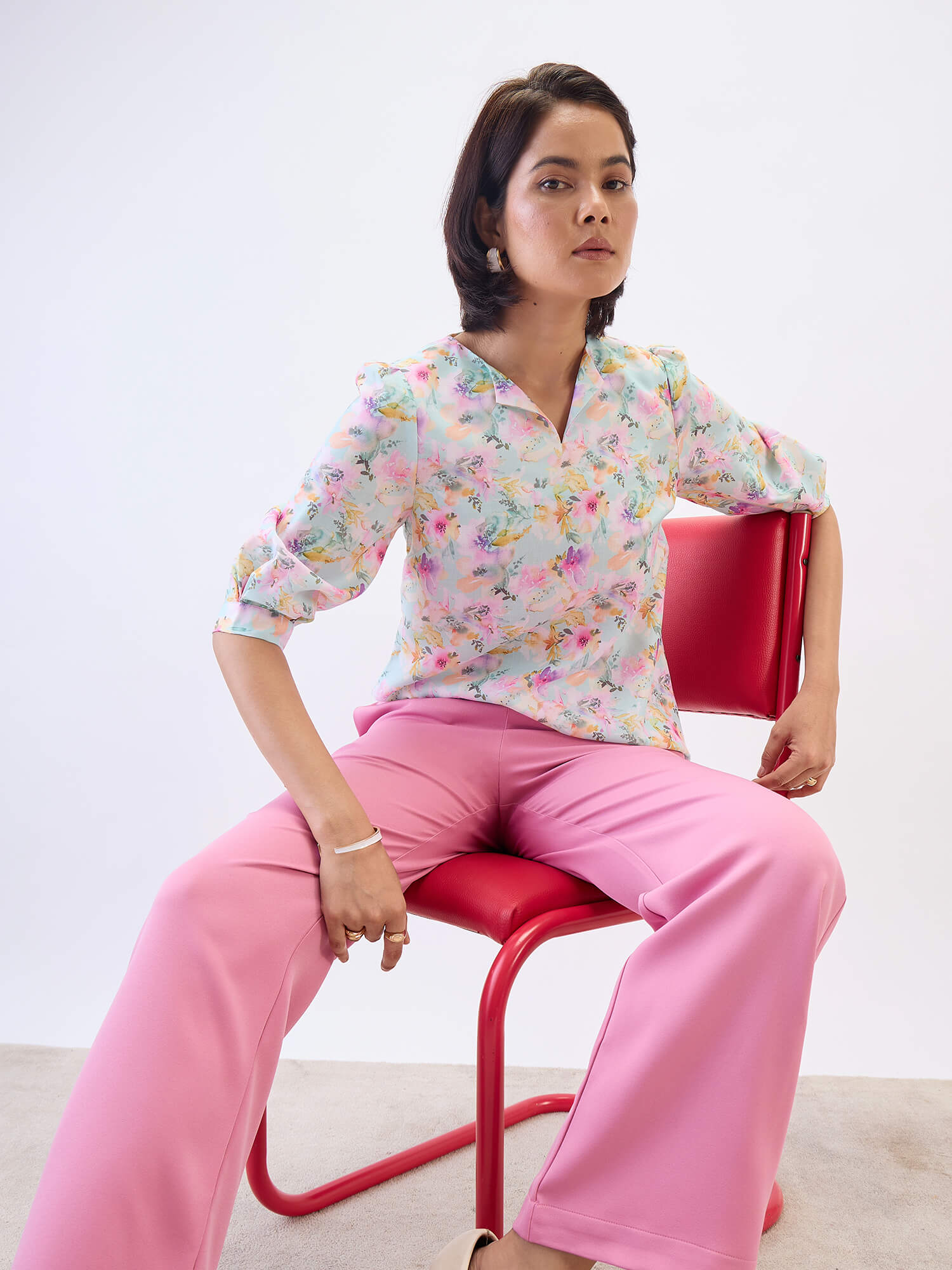 Gracie Puffed Sleeves Top-Multi