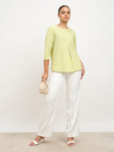 Kairi Half Placket Pleated Top-Pastel Green