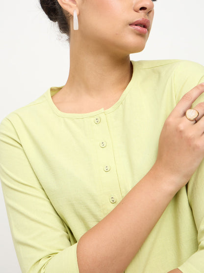 Kairi Half Placket Pleated Top-Pastel Green