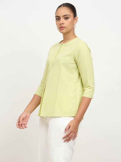 Kairi Half Placket Pleated Top-Pastel Green