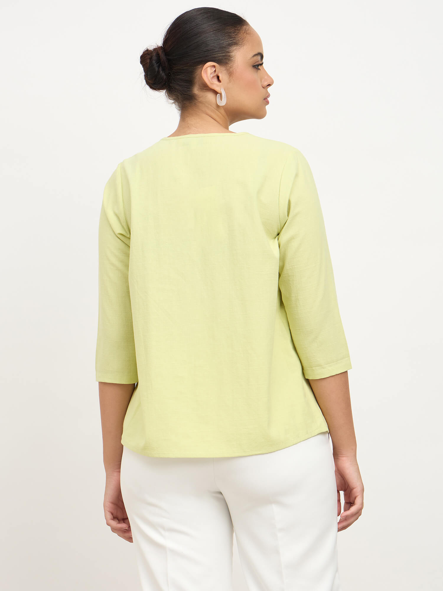 Kairi Half Placket Pleated Top-Pastel Green