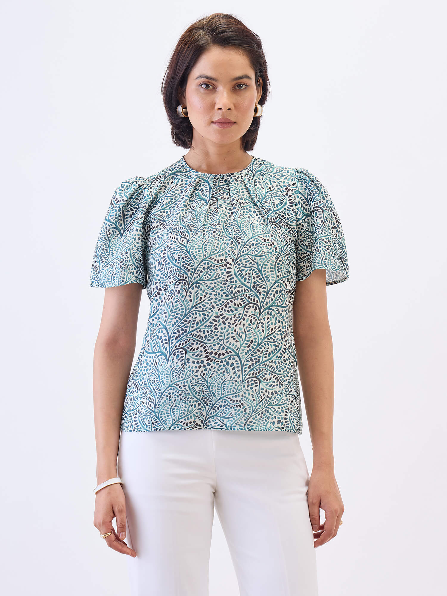 Ravine Pleated Neck Top-Multi