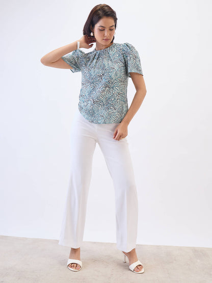 Ravine Pleated Neck Top-Multi