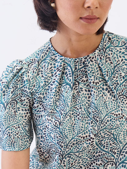 Ravine Pleated Neck Top-Multi