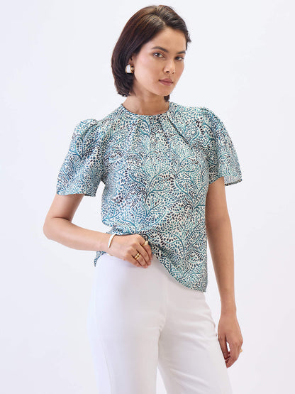 Ravine Pleated Neck Top-Multi