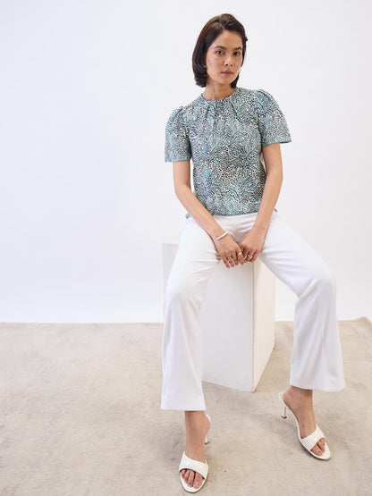 Ravine Pleated Neck Top-Multi