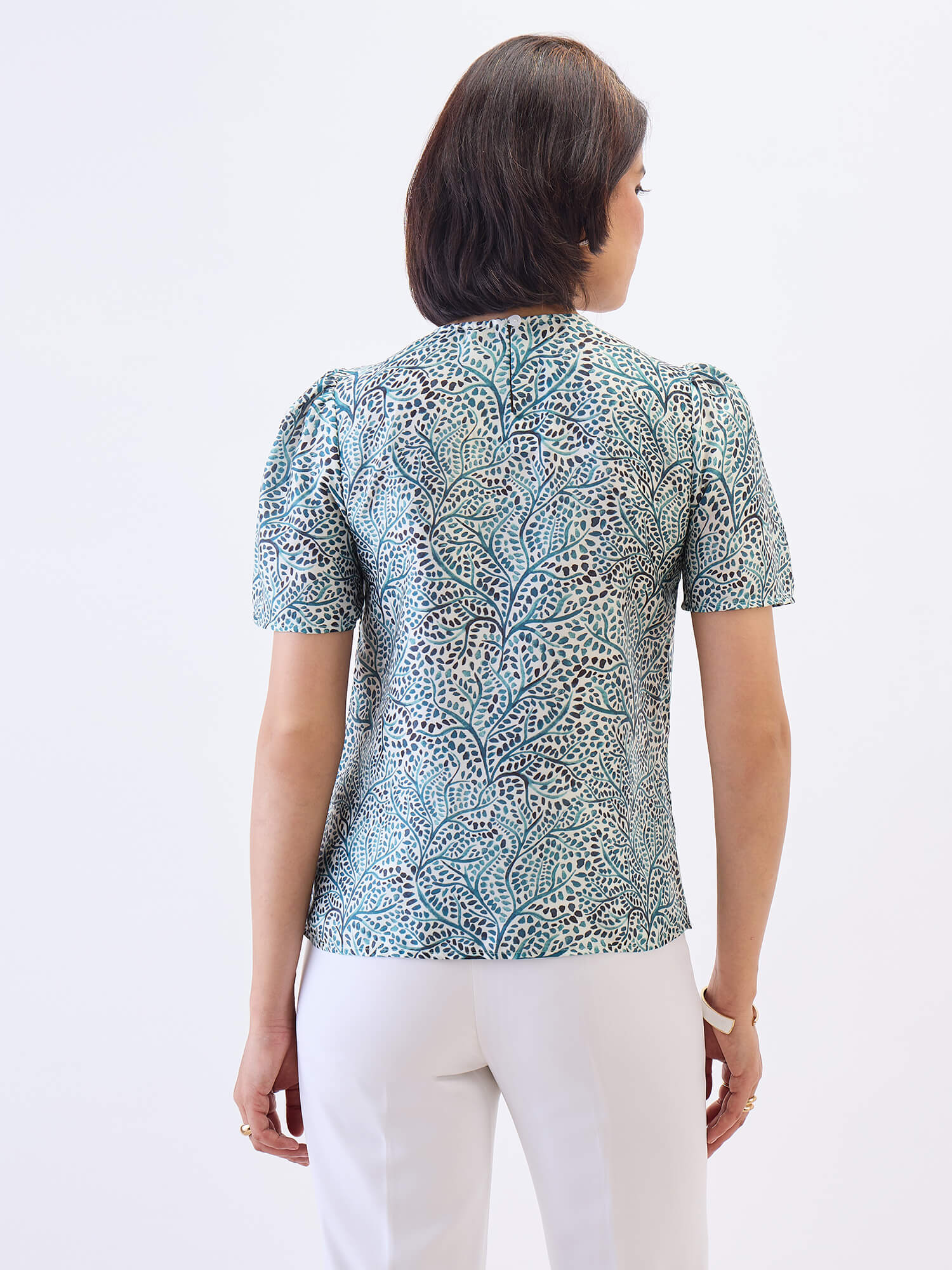 Ravine Pleated Neck Top-Multi