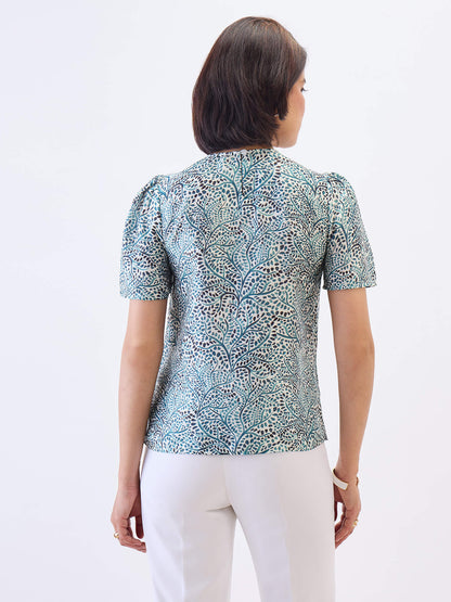 Ravine Pleated Neck Top-Multi